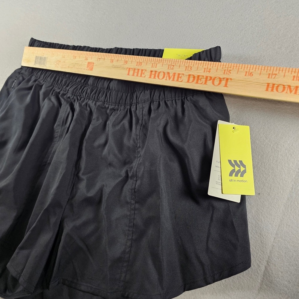 All in Motion Women's Black Mid-Rise Run Shorts Inner Brief Zip Pocket M - Picture 4 of 8